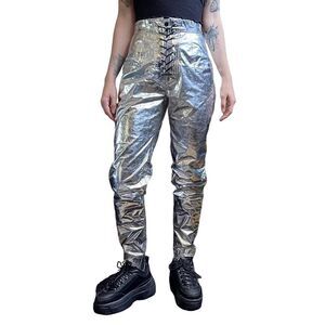 Ben Taverniti Unravel Project Lace Up Leather Skinny Stirrup Pants in Silver